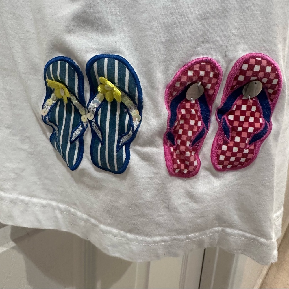 CZ Vintage White Zip-Up Coverup with Colorful Flip-Flop Patches Large - Picture 6 of 9